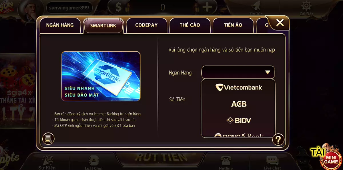 Xác nhận giao dịch chính xác khi nạp tiền Sunwin